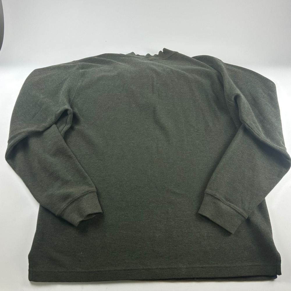 LL Bean Mens M Shawl Olive Green Waffle Knit 5-Button Henley Mock Neck Pullover - Picture 4 of 8
